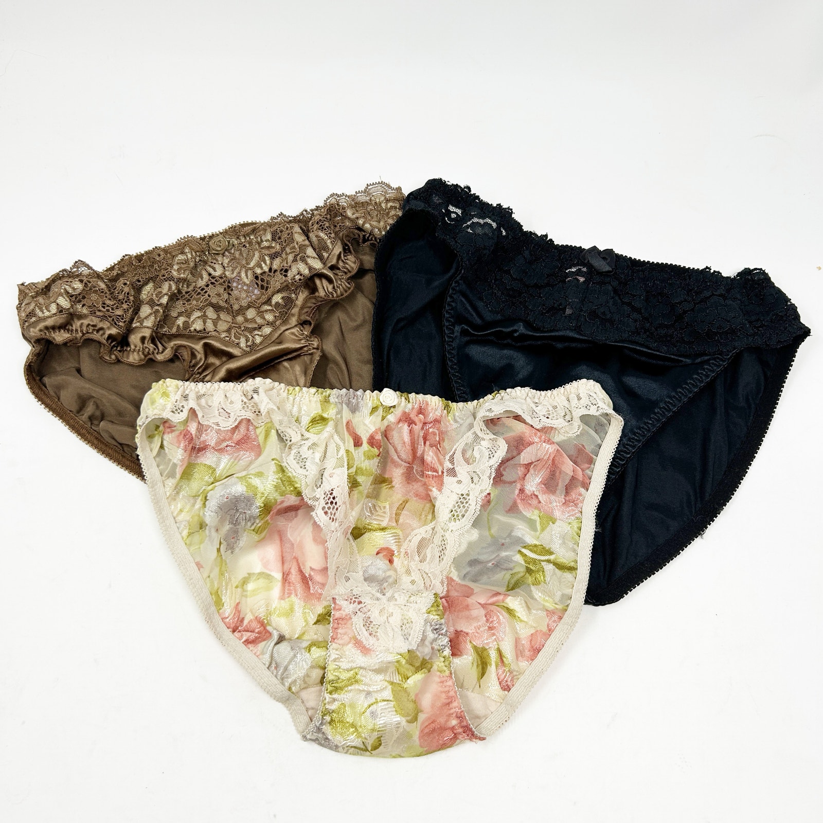 Victorias Secret Vs Vintage Second Skin Bundle Lot (3) High Cut Satin Lace Panty